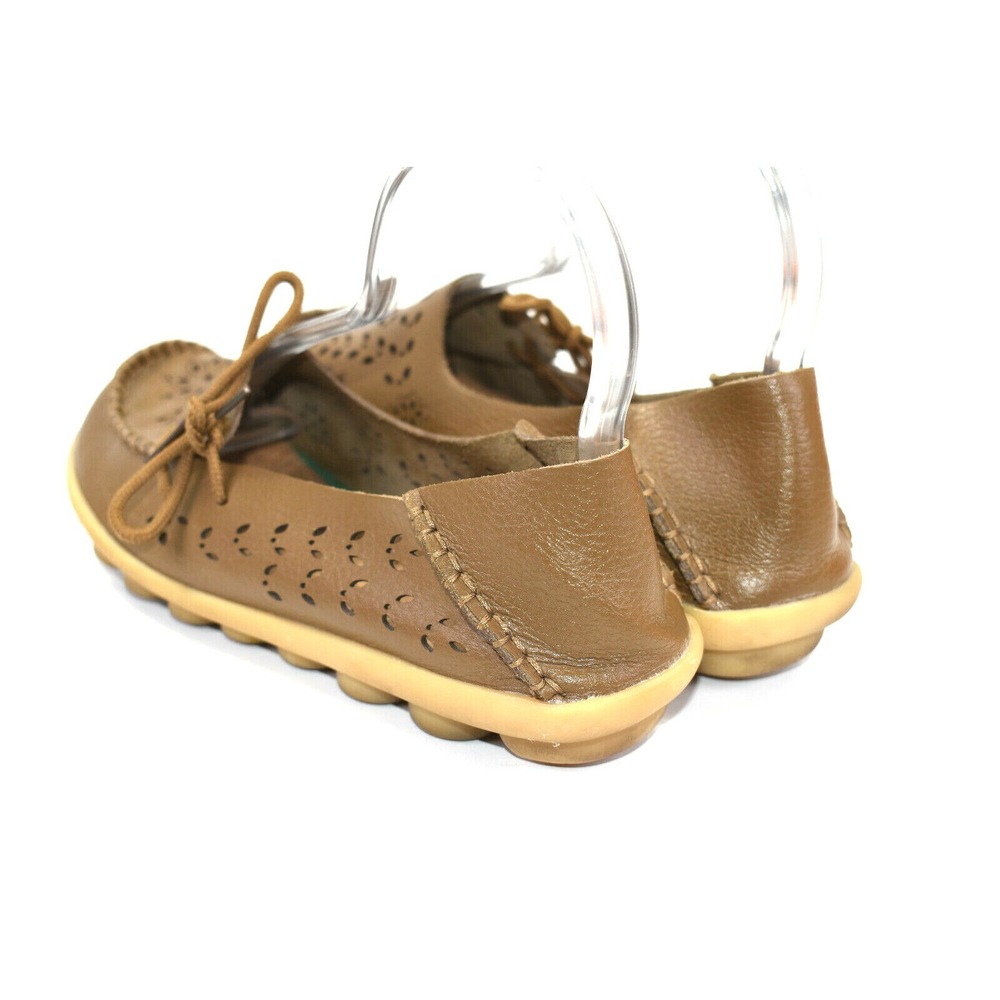 Socofy Women's Brown Leather Slip On Loafers Driving Shoes Mocassins flats US‎ 9 - Picture 3 of 11